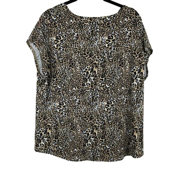 Adrianna Papell Womens Leopard Print V-Neck Blouse Size L - Picture 2 of 6